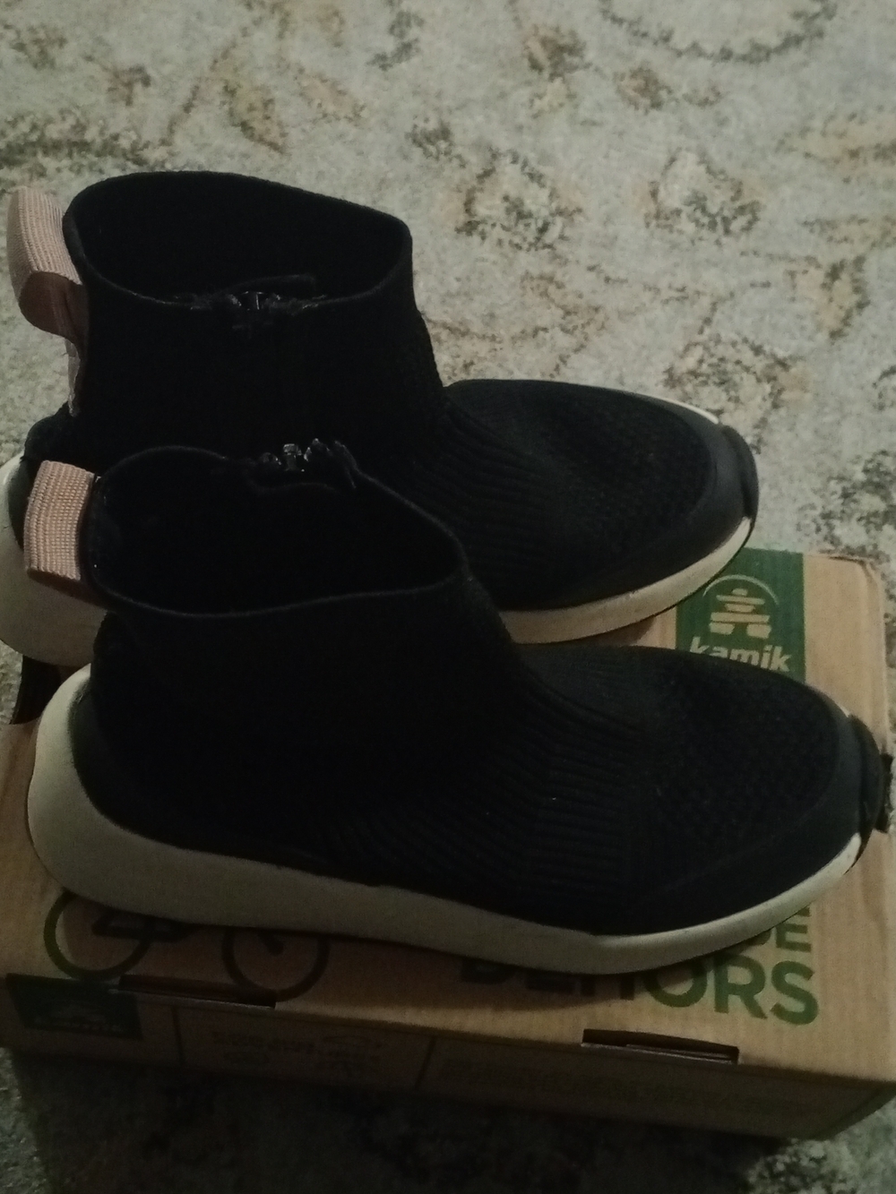 Zara Black Knit Slip-On Kids Sneakers with Pink Heel Tab